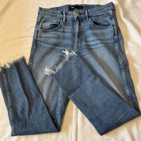 3x1 NYC 28 Straight Leg Medium Wash Raw Hem JEANS Ankle Classic Mom Y2K - Picture 1 of 8